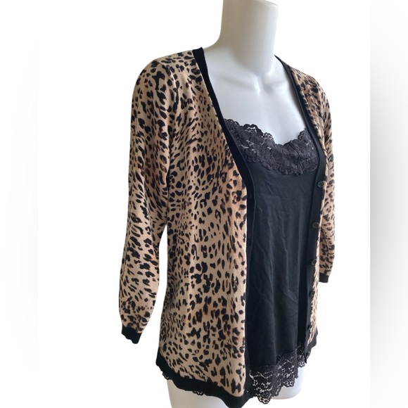 The Limited Sweater Button Cardigan 3/4 Sleeve Womens XS Brown Leopard Print - Picture 4 of 4